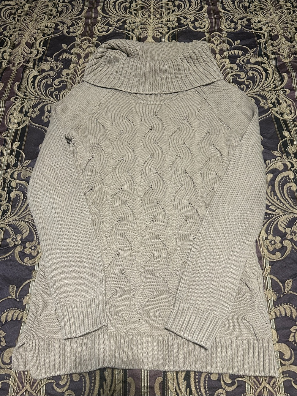 Calvin Klein Cowl Neck Cable Knit Women's Sweater - Beige/Tan XS